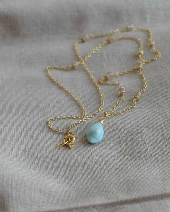 Světlonoš, larimar, rutilový křemen, náhrdelník