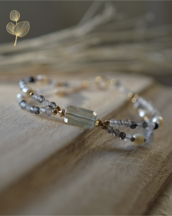 Jemně statečná, zelený ametyst, turmalín v křišťálu, perly, náramek