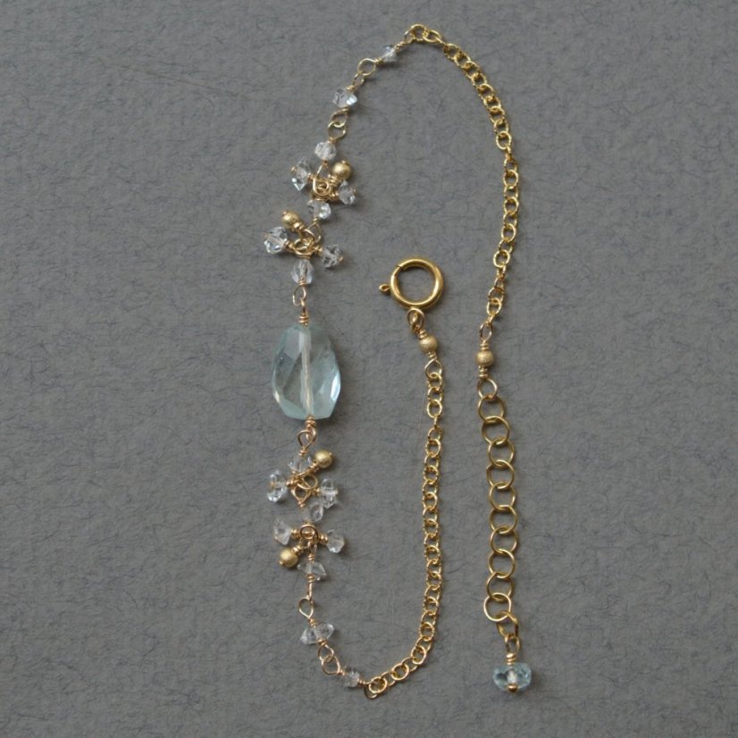 Kamínky ze skal,  náramek akvamarín, hekimer diamond