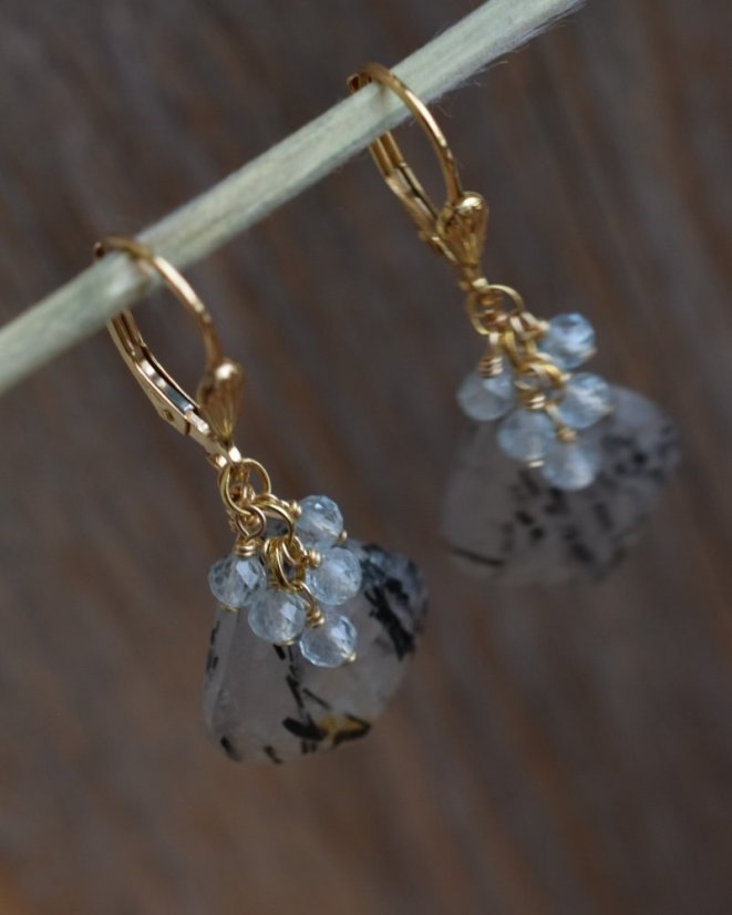 Bouřky, turmalín v křišťálu, akvamarín, náušnice