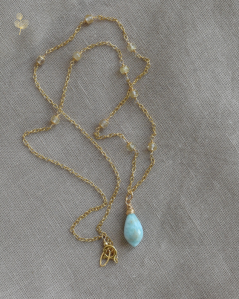 Světlonoš, larimar, rutilový křemen, náhrdelník
