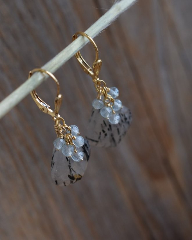 Bouřky, turmalín v křišťálu, akvamarín, náušnice