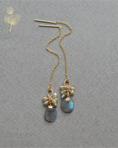 Lístky, labradorit, zirkon náušnice