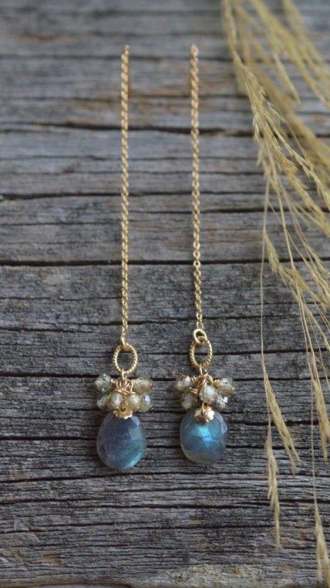 Lístky, labradorit, zirkon náušnice