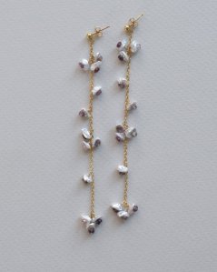 Violky, barokní keshi perly, safír, náušnice