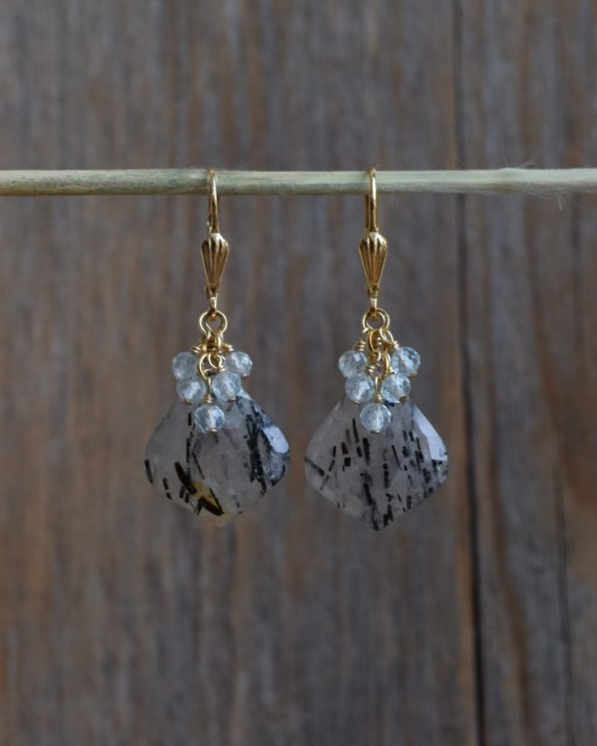 Bouřky, turmalín v křišťálu, akvamarín, náušnice