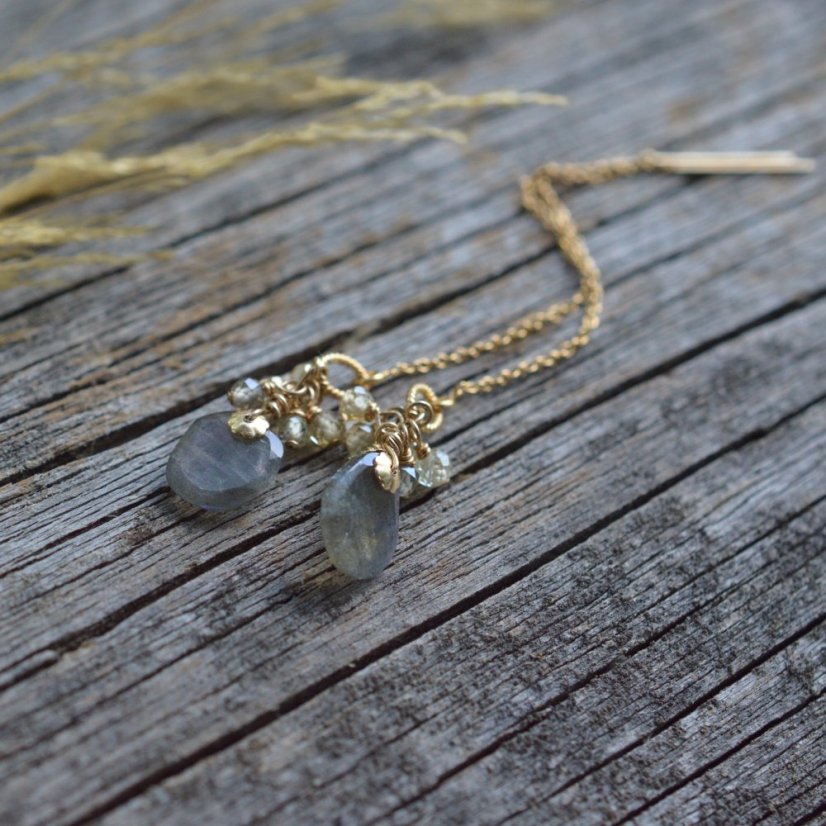 Lístky, labradorit, zirkon náušnice