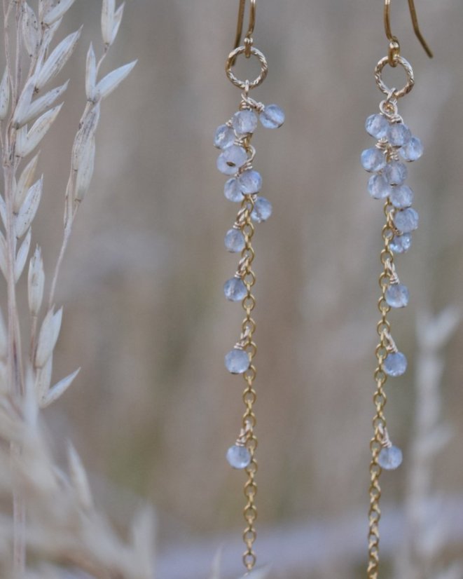 boho vílí dlouhé náušnice labradorit