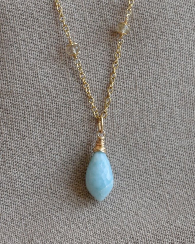 Světlonoš, larimar, rutilový křemen, náhrdelník