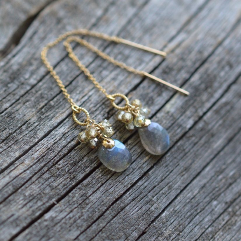 Lístky, labradorit, zirkon náušnice