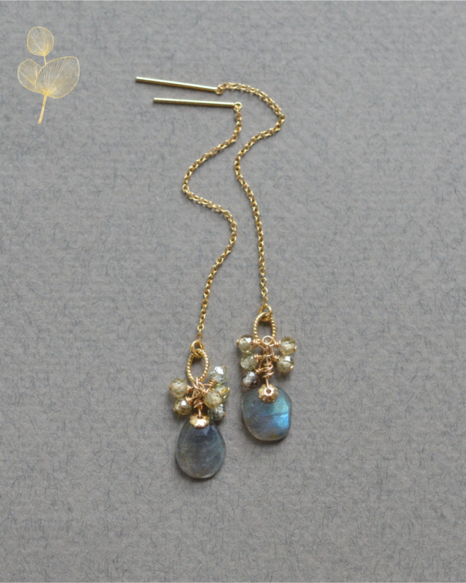 Lístky, labradorit, zirkon náušnice