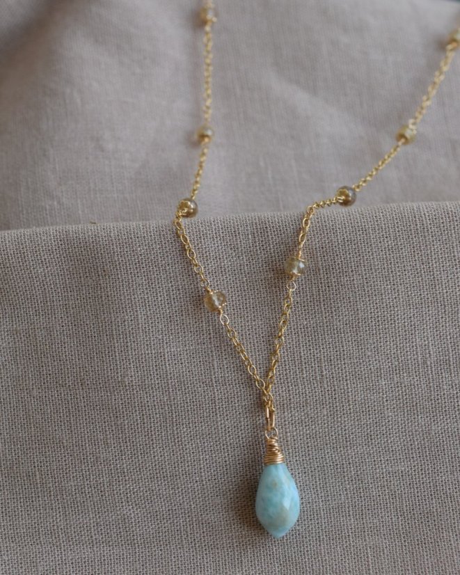 Světlonoš, larimar, rutilový křemen, náhrdelník