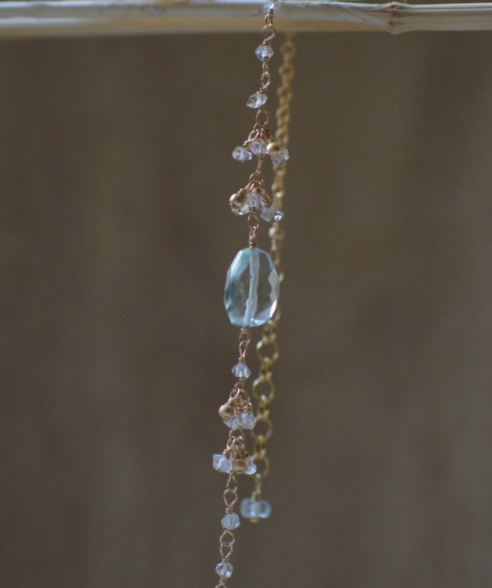 Kamínky ze skal,  náramek akvamarín, hekimer diamond