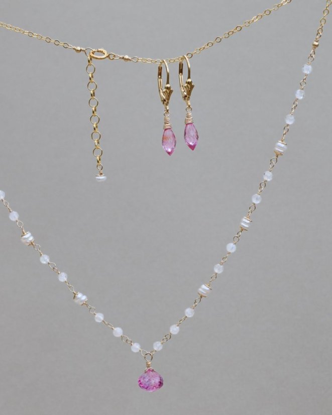 Divoké maliny, pink topaz, náušnice