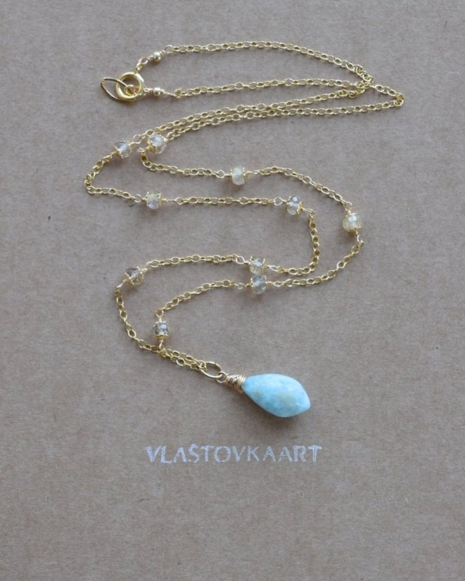 Světlonoš, larimar, rutilový křemen, náhrdelník