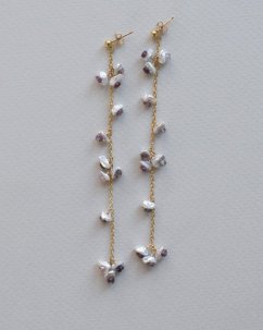 Violky, barokní keshi perly, safír, náušnice