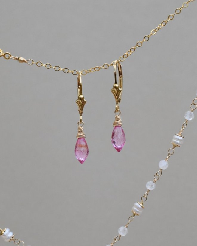 Divoké maliny, pink topaz, náušnice