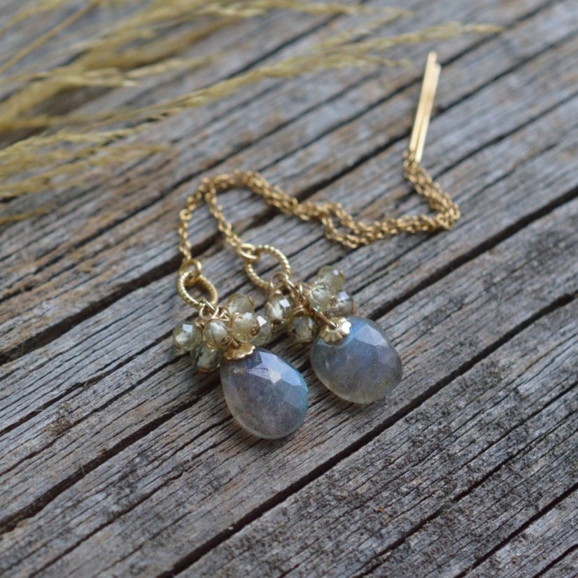 Lístky, labradorit, zirkon náušnice